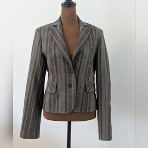 BCBG Max Azria Wool Houndstooth Academic Blazer Jacket Elbow Patches, Wmns S